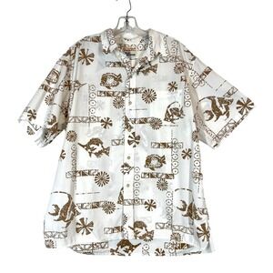 Vintage Alfred Shaheen Reyn Spooner Hawaiian Shirt White Turtles Fish XL